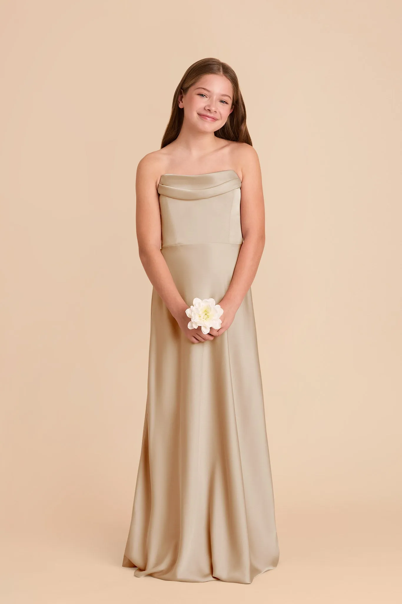 Mimi Junior Matte Satin Dress - Neutral Champagne sold by Birdy Grey