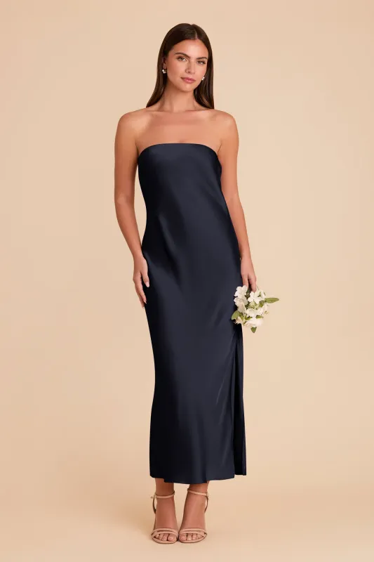 Isla Matte Satin Dress - Navy sold by Birdy Grey