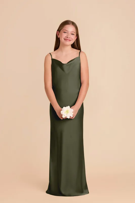 Elisa Junior Matte Satin Dress - Olive sold by Birdy Grey