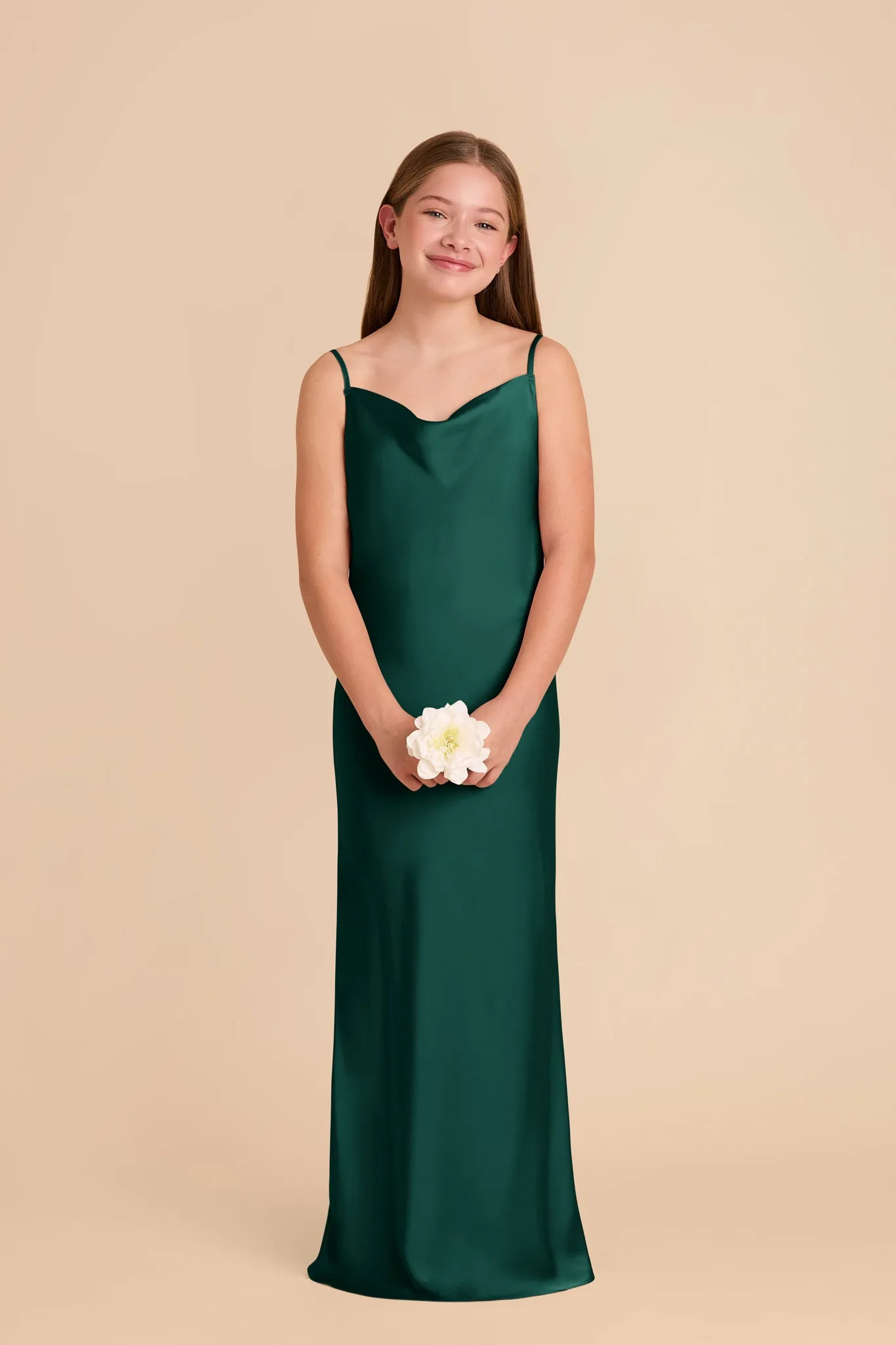 Elisa Junior Matte Satin Dress - Emerald sold by Birdy Grey