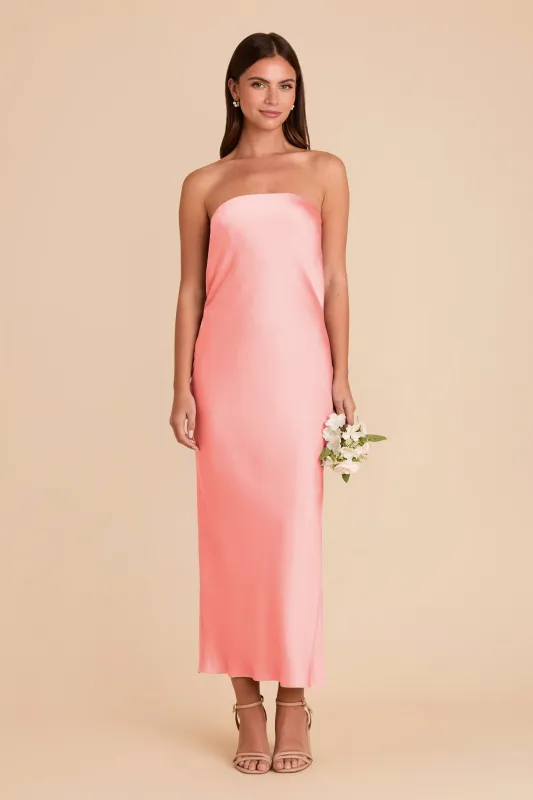 Isla Matte Satin Dress - Coral Pink sold by Birdy Grey