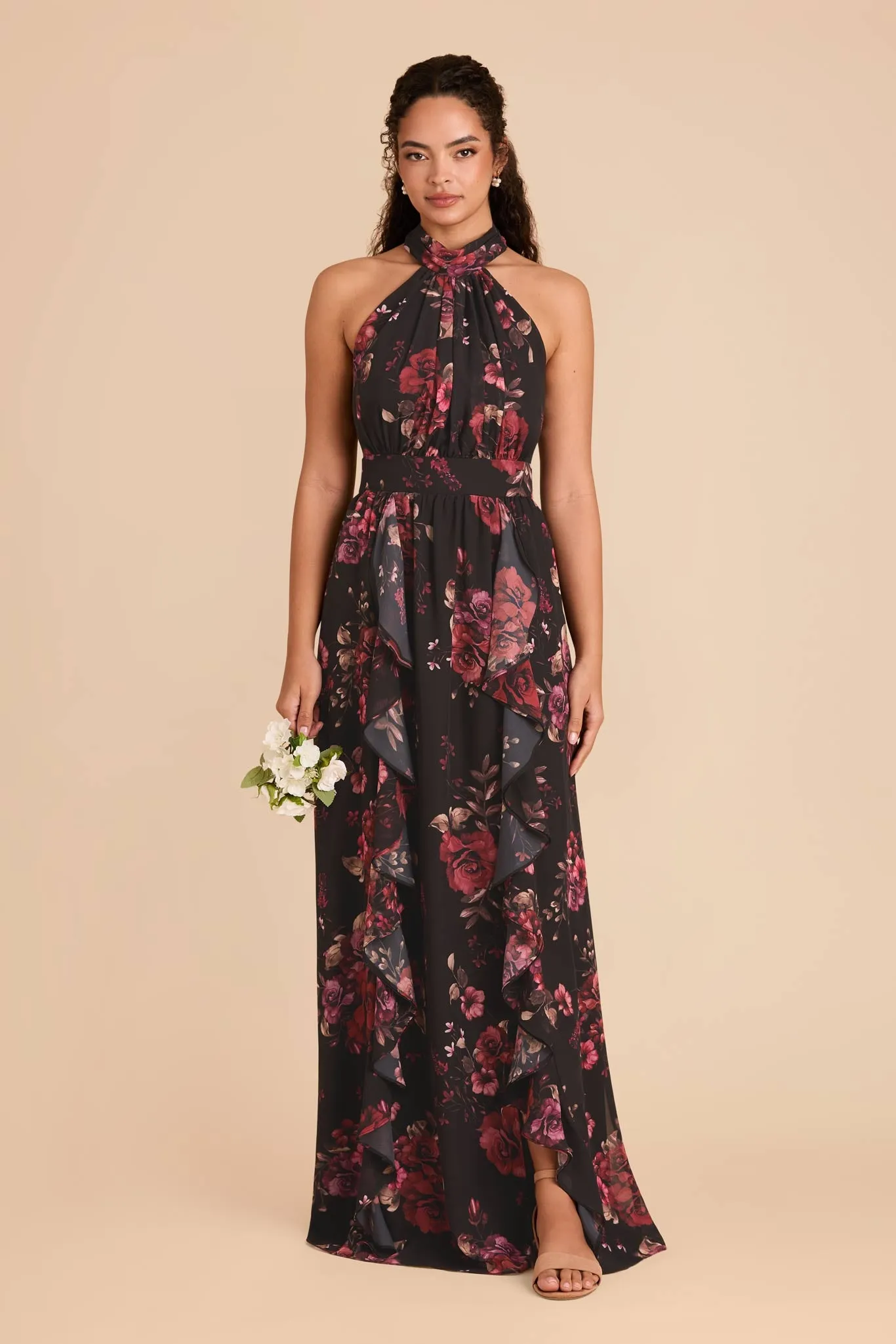 Joyce Chiffon Dress - Black Fleurs D'Amour sold by Birdy Grey