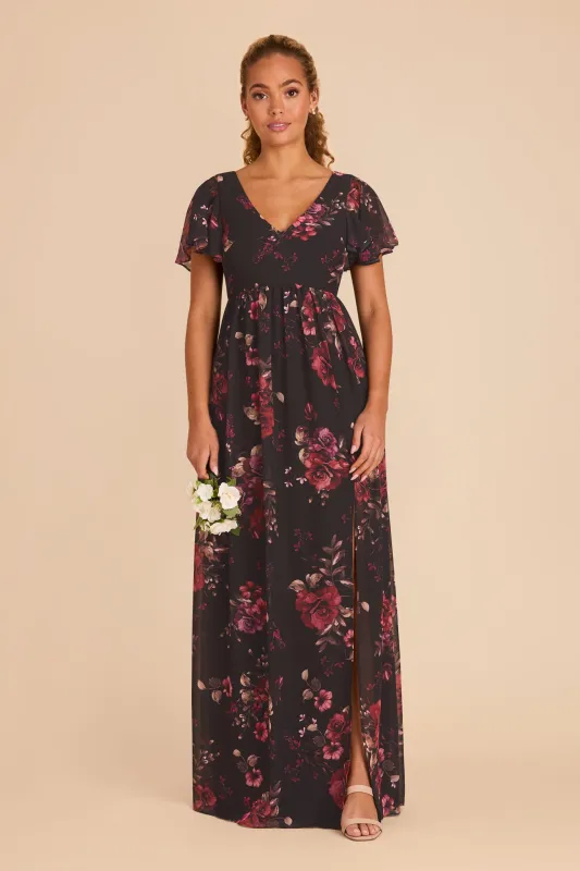 Hannah Empire Dress - Black Fleurs D'Amour sold by Birdy Grey