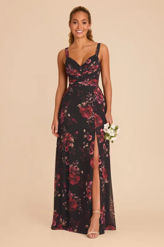 Deborah Chiffon Dress - Black Fleurs D'Amour sold by Birdy Grey