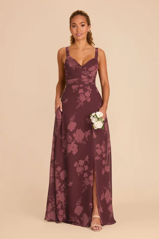 Deborah Chiffon Dress - Sangria Whimsical Blooms sold by Birdy Grey