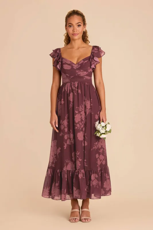 Michelle Chiffon Dress - Sangria Whimsical Blooms sold by Birdy Grey