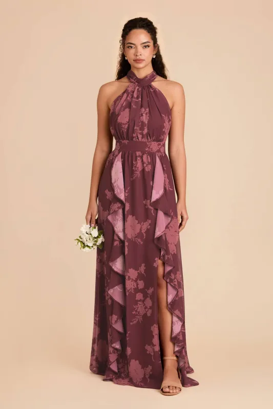 Joyce Chiffon Dress - Sangria Whimsical Blooms sold by Birdy Grey