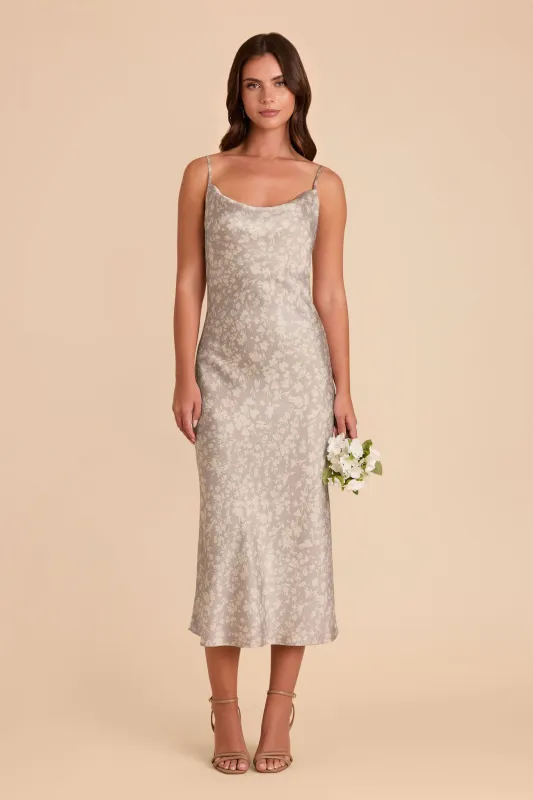 Lisa Matte Satin Midi Dress - Almond Dreamy Floral sold by Birdy Grey