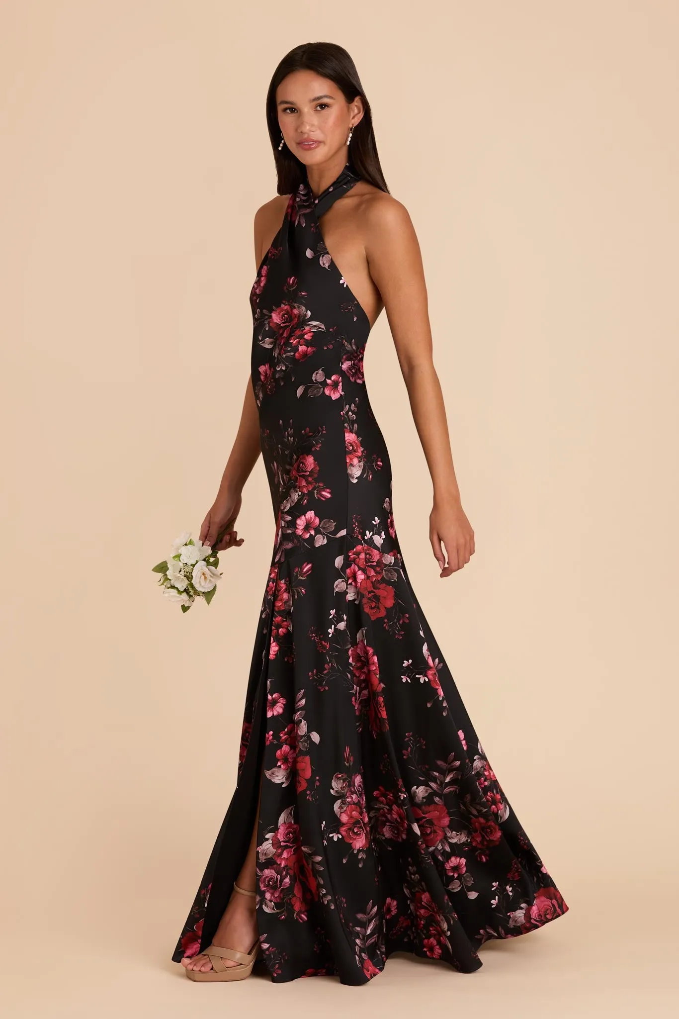 Stephanie Matte Satin Dress - Black Fleurs D'Amour sold by Birdy Grey product image thumbnail 3