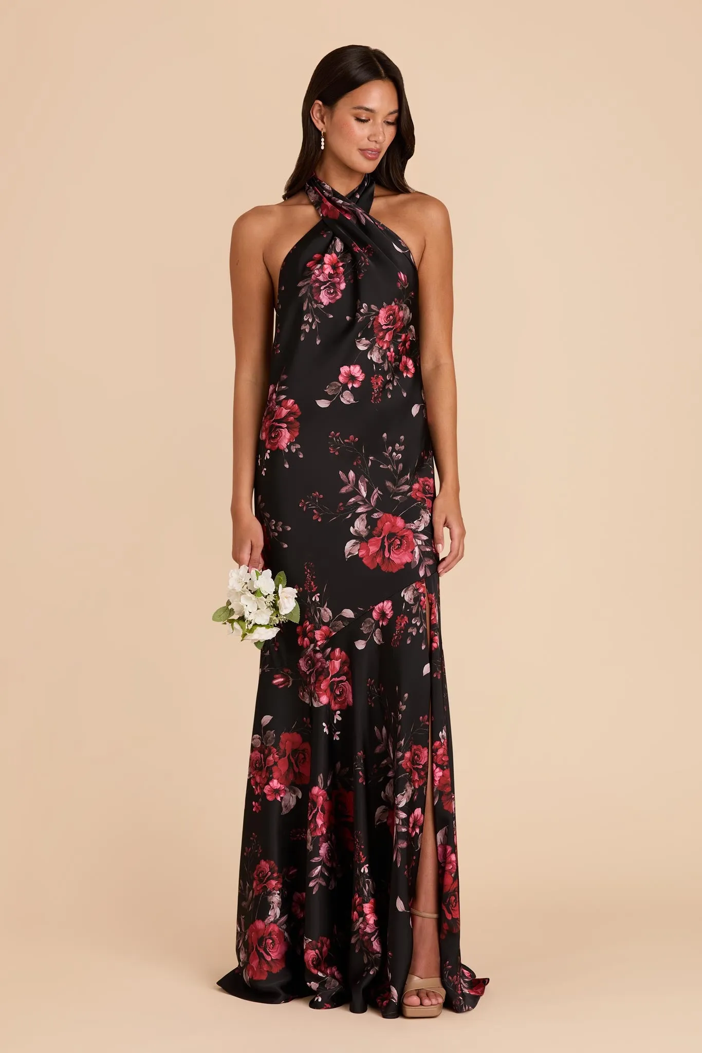 Stephanie Matte Satin Dress - Black Fleurs D'Amour sold by Birdy Grey product image thumbnail 2