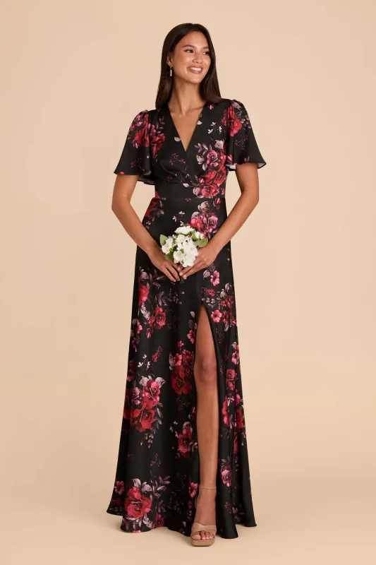 Marni Matte Satin Dress - Black Fleurs D'Amour sold by Birdy Grey