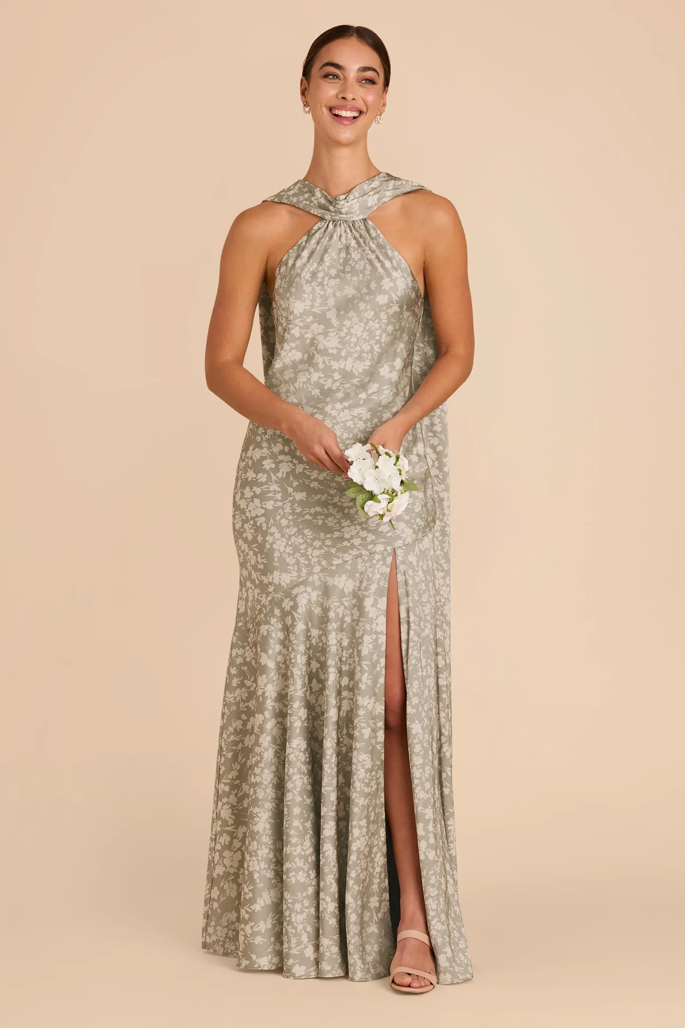 Eileen Matte Satin Dress - Moss Green Dreamy Floral sold by Birdy Grey