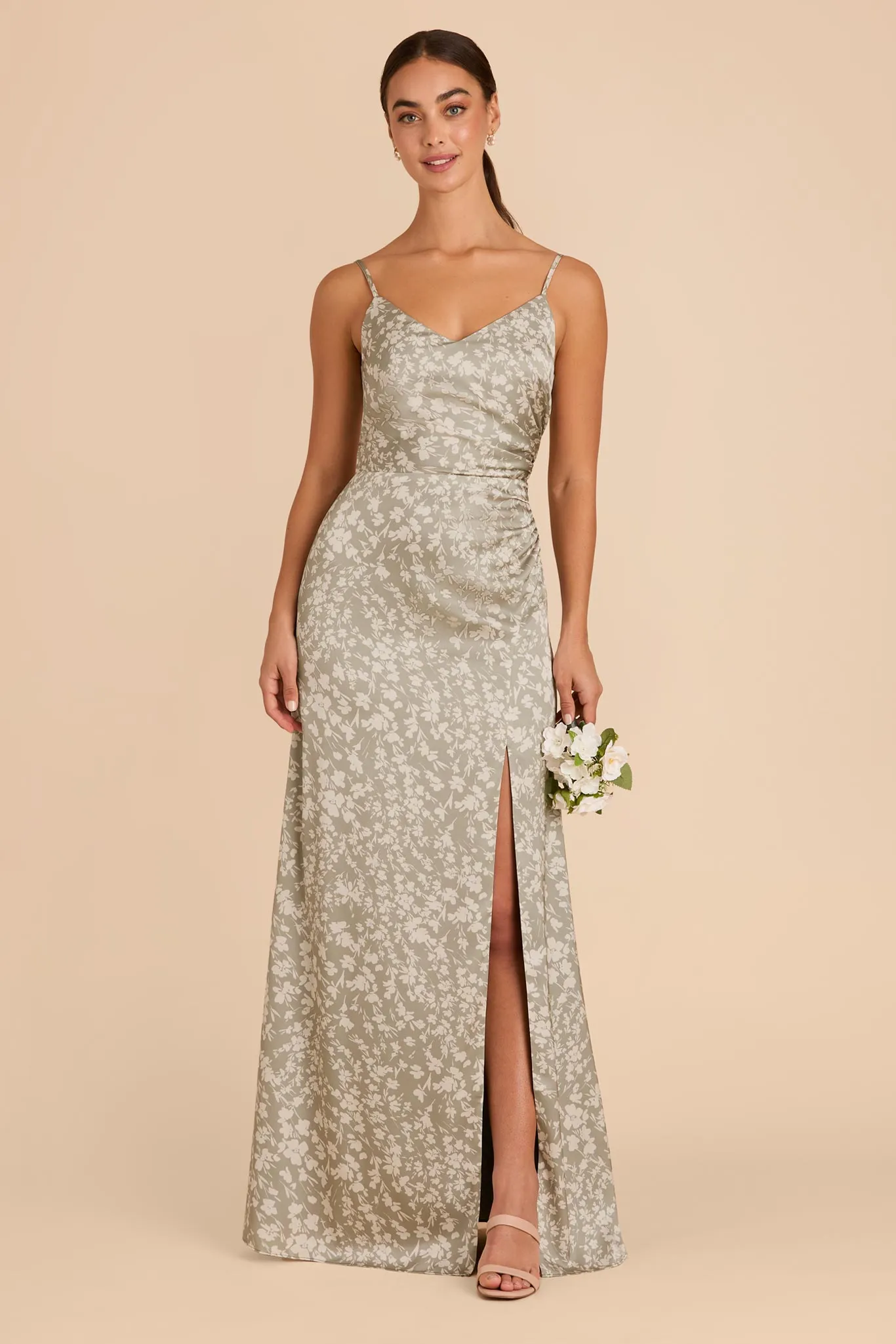 Catherine Matte Satin Dress - Moss Green Dreamy Floral sold by Birdy Grey