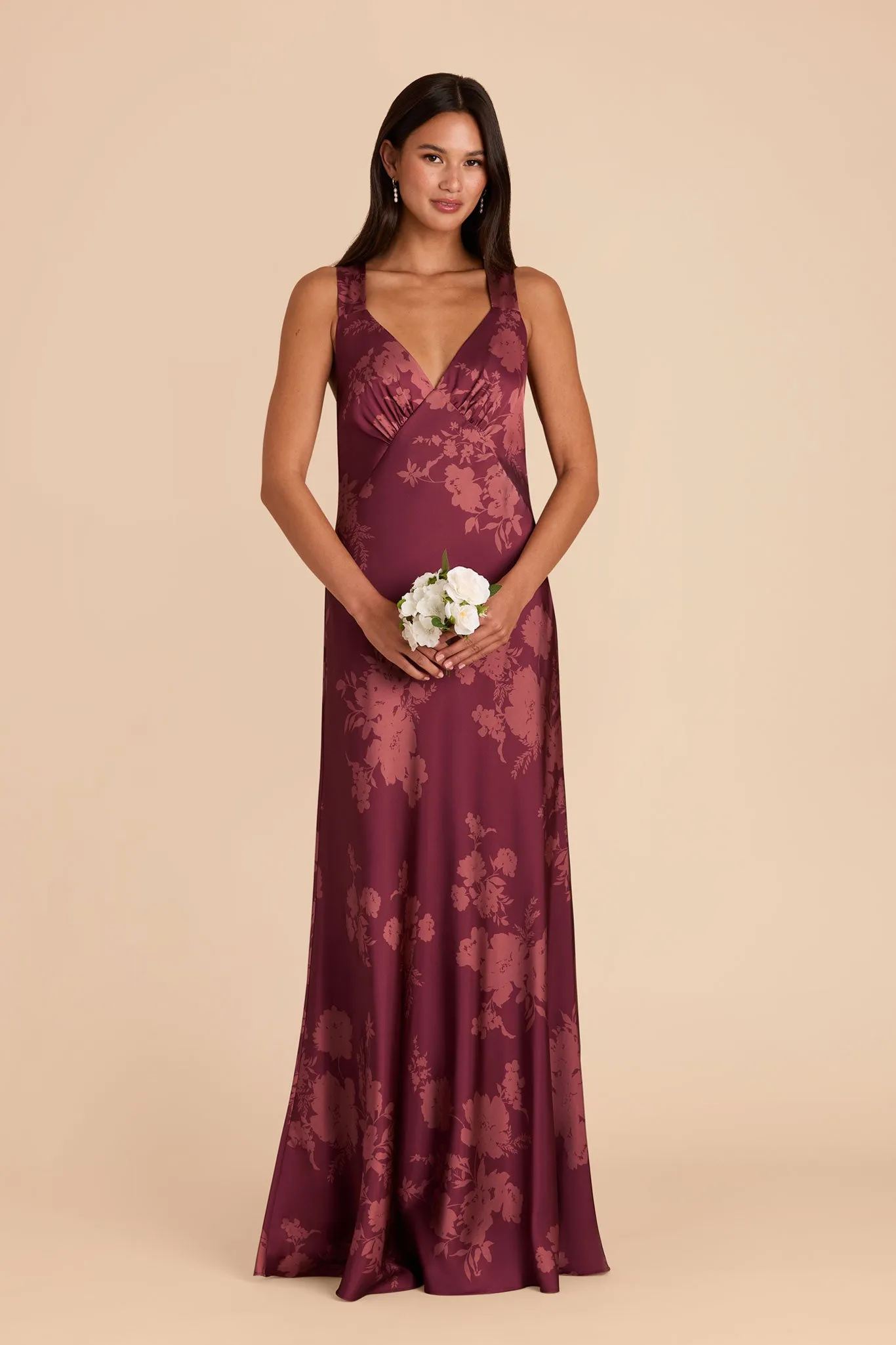 Veronica Matte Satin Dress - Sangria Whimsical Blooms sold by Birdy Grey product image thumbnail 2