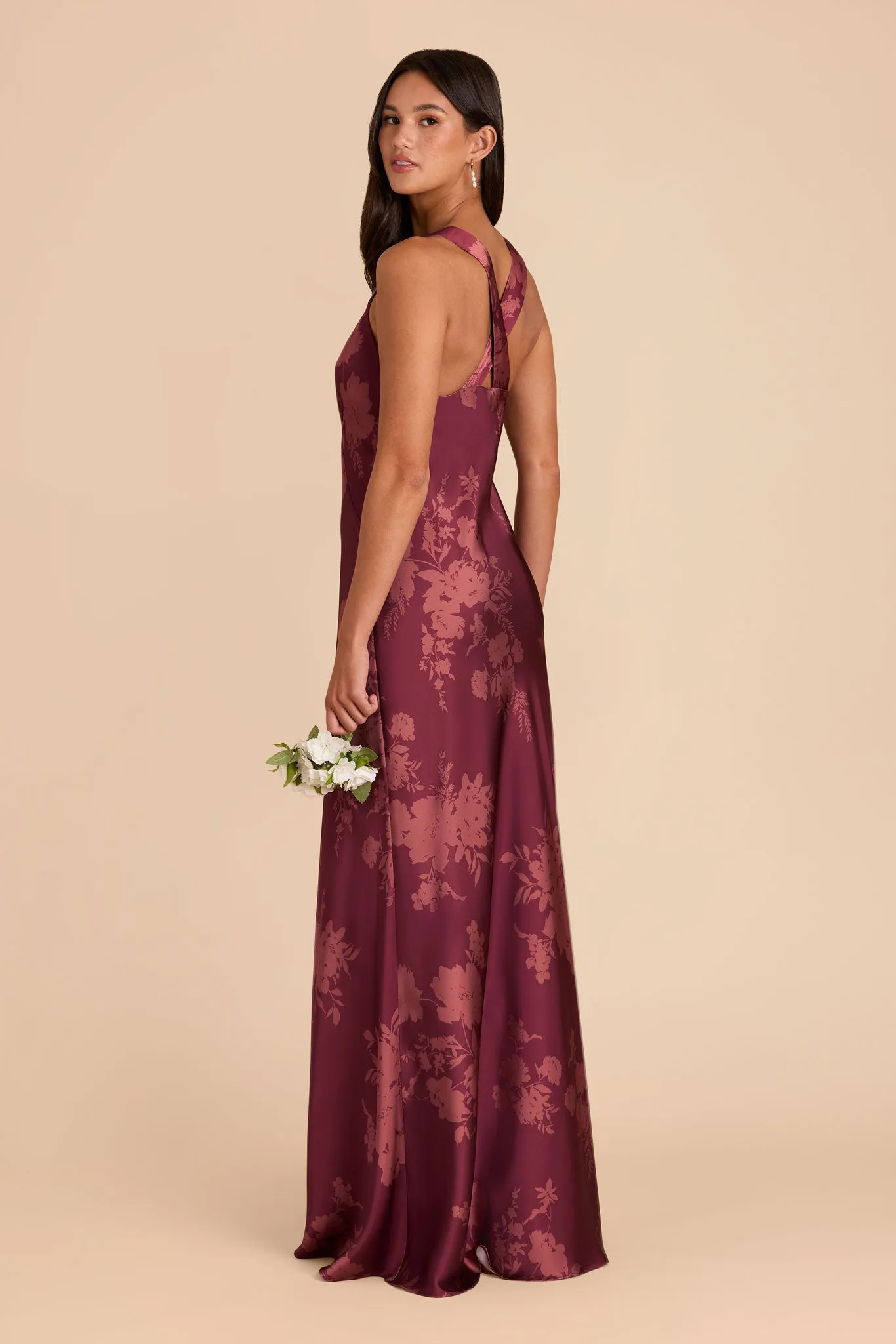 Veronica Matte Satin Dress - Sangria Whimsical Blooms sold by Birdy Grey product image thumbnail 3