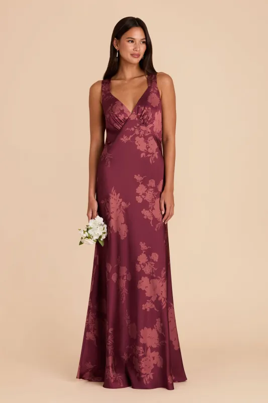 Veronica Matte Satin Dress - Sangria Whimsical Blooms sold by Birdy Grey