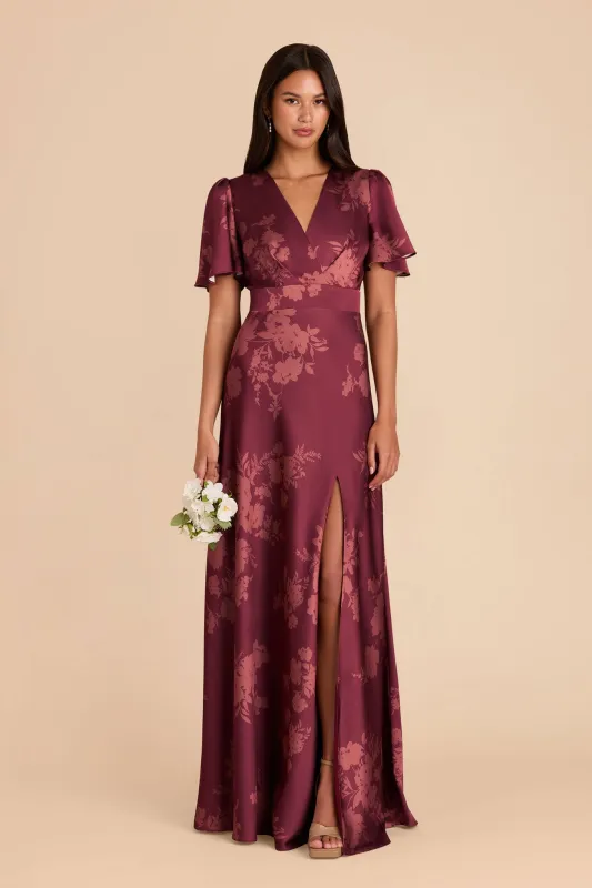 Marni Matte Satin Dress - Sangria Whimsical Blooms sold by Birdy Grey