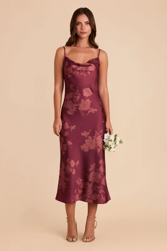 Lisa Matte Satin Midi Dress - Sangria Whimsical Blooms sold by Birdy Grey
