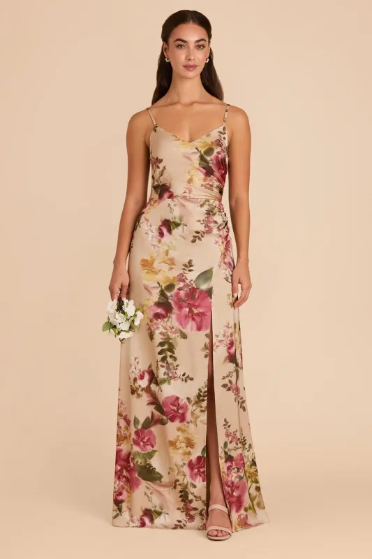 Catherine Matte Satin Dress - Hazelnut Moody Blooms sold by Birdy Grey