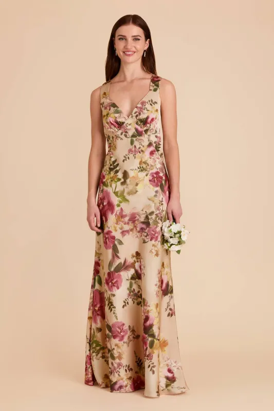 Veronica Matte Satin Dress - Hazelnut Moody Blooms sold by Birdy Grey