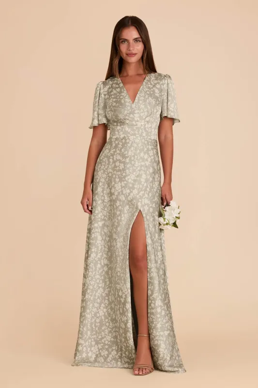 Marni Matte Satin Dress - Moss Green Dreamy Floral sold by Birdy Grey