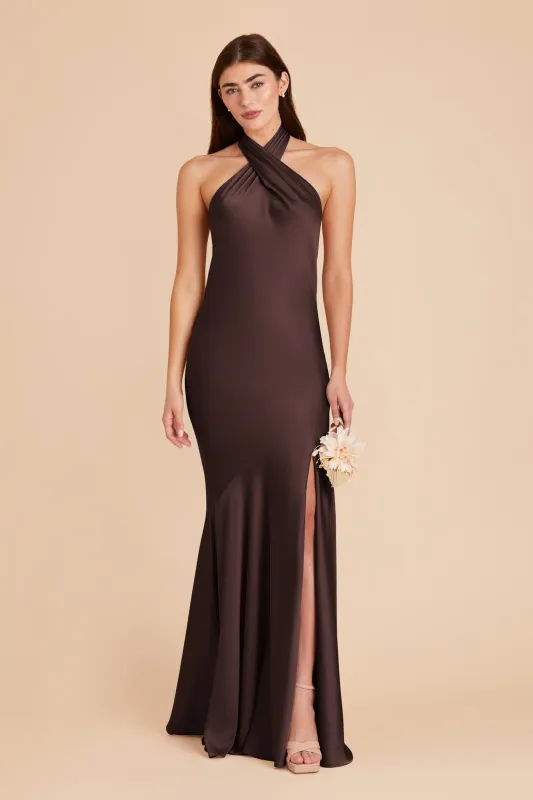 Stephanie Matte Satin Dress - Espresso sold by Birdy Grey