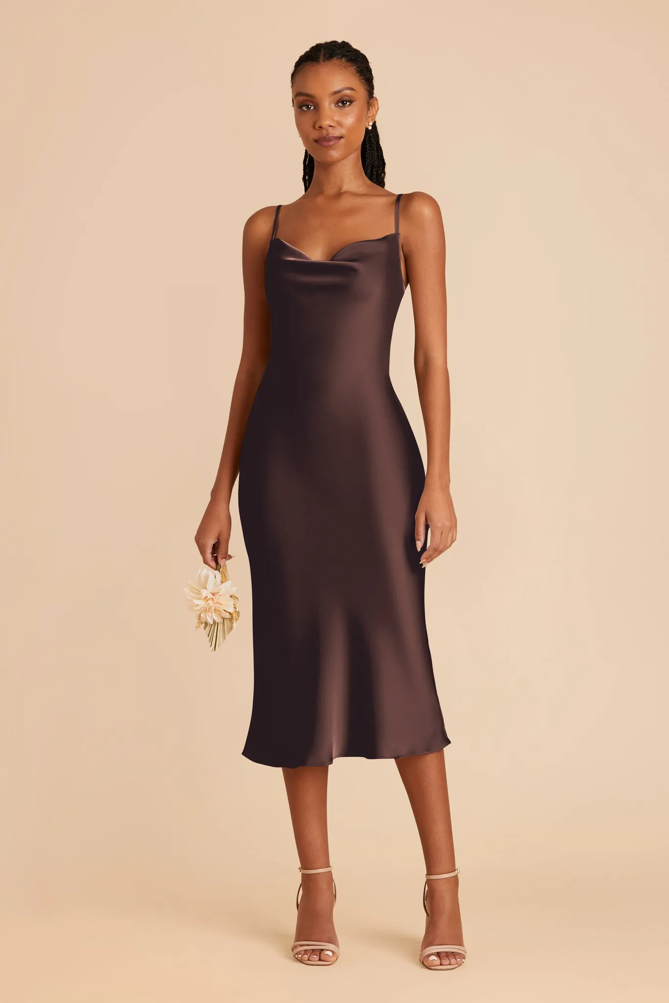 Lisa Matte Satin Midi Dress - Espresso sold by Birdy Grey