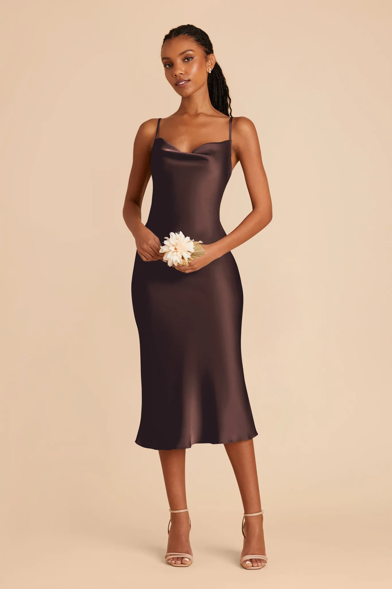 Lisa Matte Satin Midi Dress - Espresso sold by Birdy Grey product image thumbnail 3