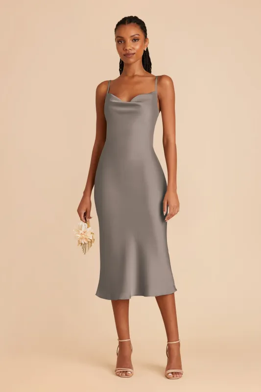 Lisa Matte Satin Midi Dress - Quartz sold by Birdy Grey