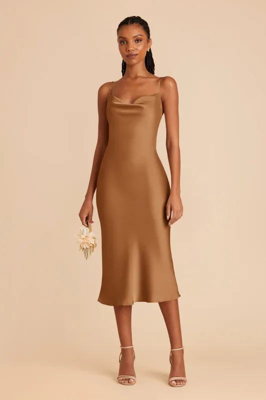 Lisa Matte Satin Midi Dress - Copper sold by Birdy Grey