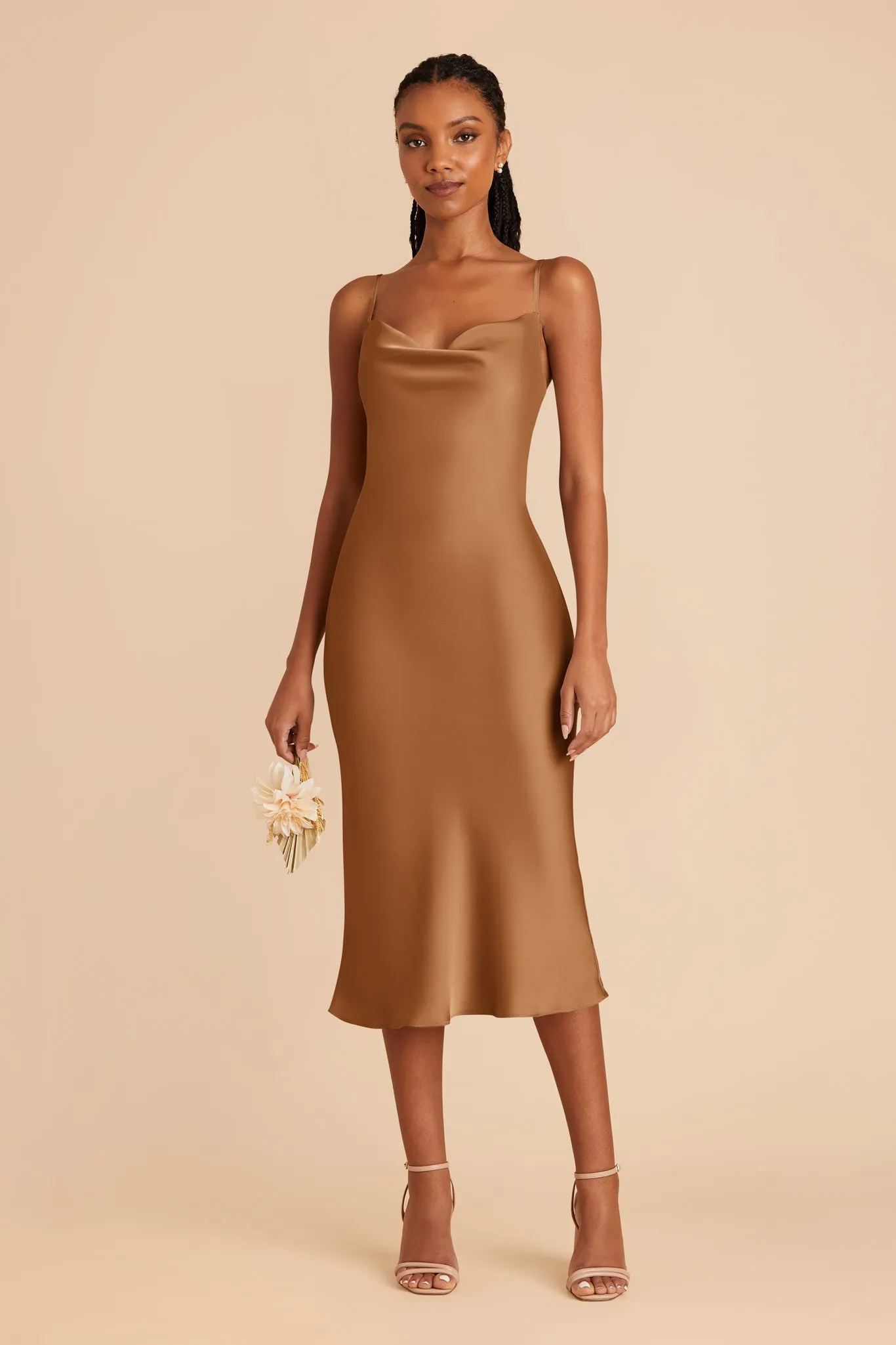 Lisa Matte Satin Midi Dress - Copper sold by Birdy Grey