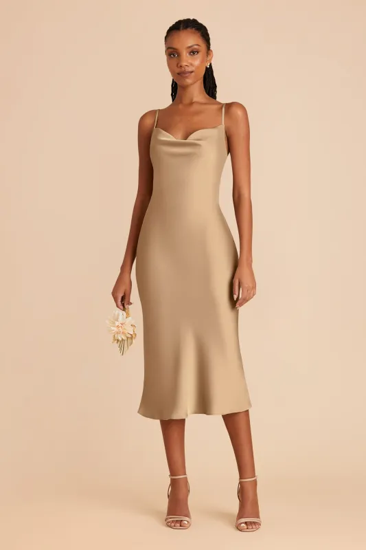 Lisa Matte Satin Midi Dress - Yellow Gold sold by Birdy Grey