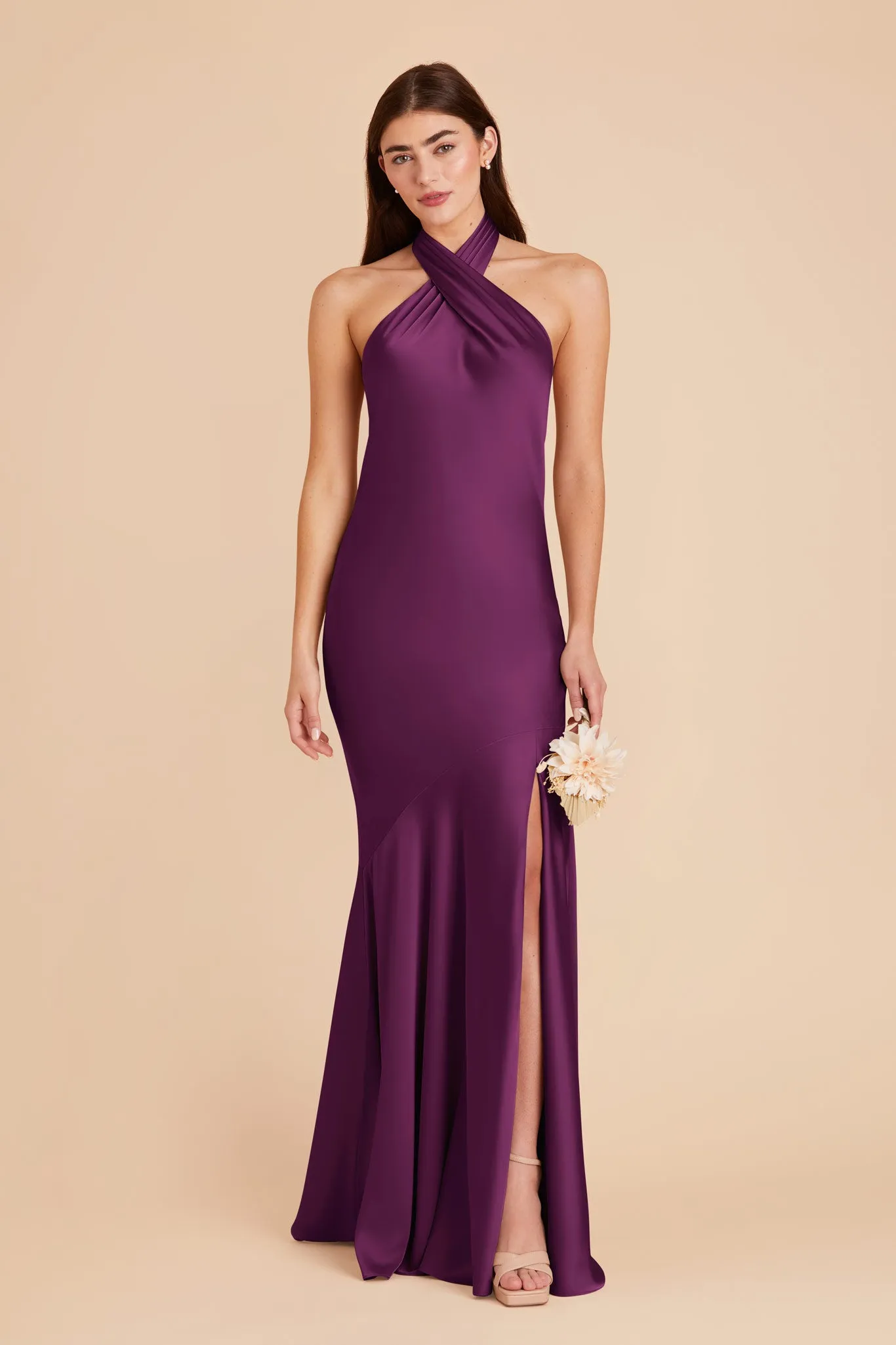 Stephanie Matte Satin Dress - Fig sold by Birdy Grey