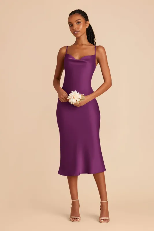 Lisa Matte Satin Midi Dress - Fig sold by Birdy Grey