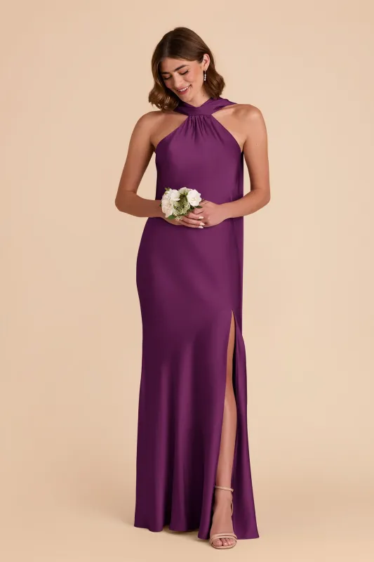 Eileen Matte Satin Dress - Fig sold by Birdy Grey