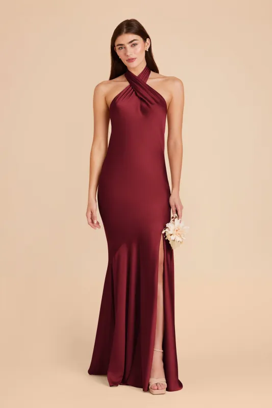 Stephanie Matte Satin Dress - Burgundy sold by Birdy Grey