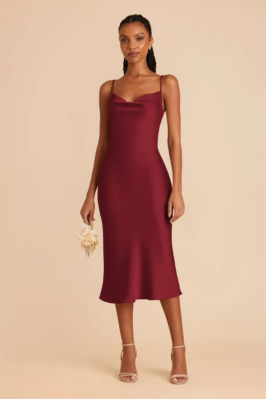 Lisa Matte Satin Midi Dress - Burgundy sold by Birdy Grey