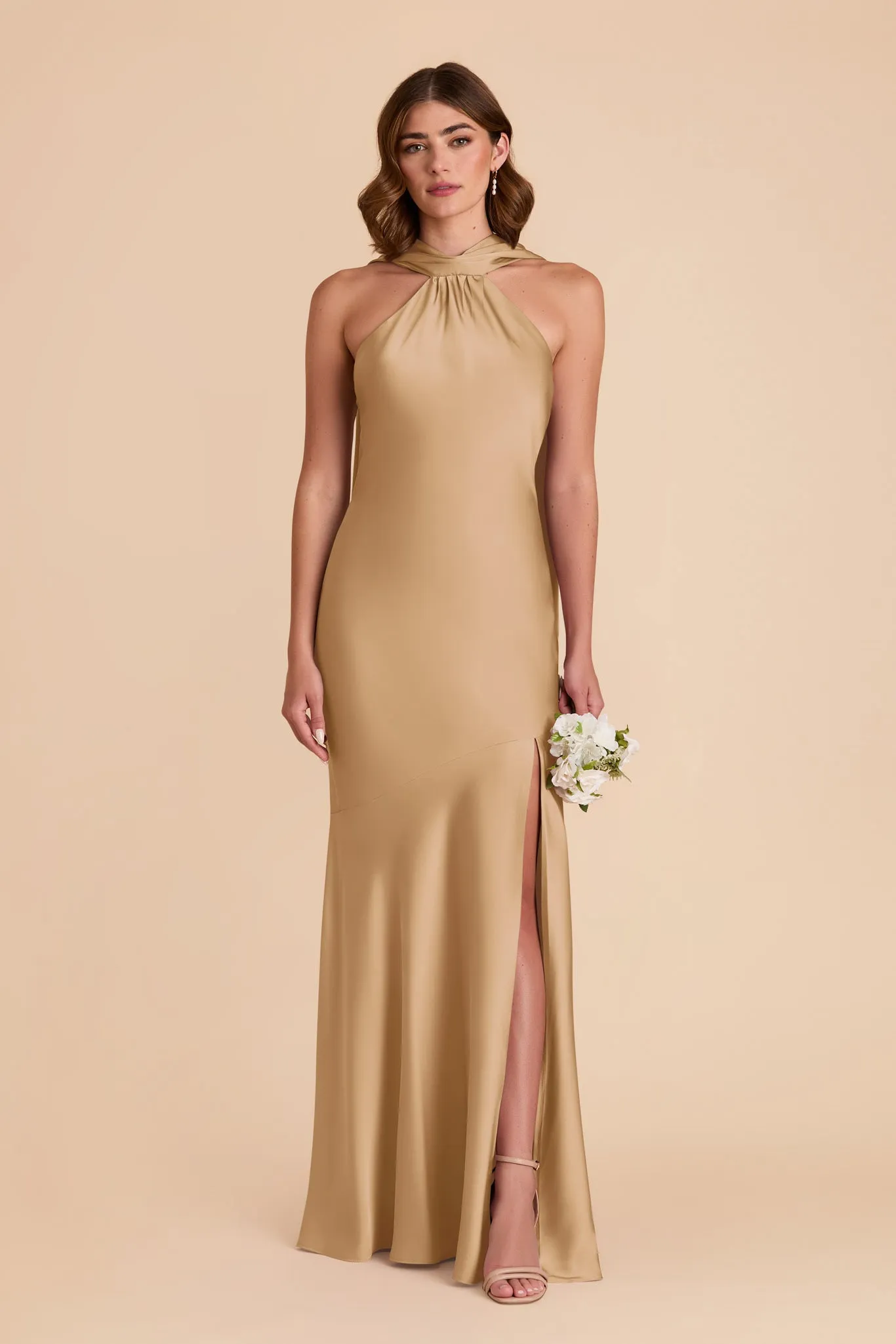 Eileen Matte Satin Dress - Yellow Gold sold by Birdy Grey