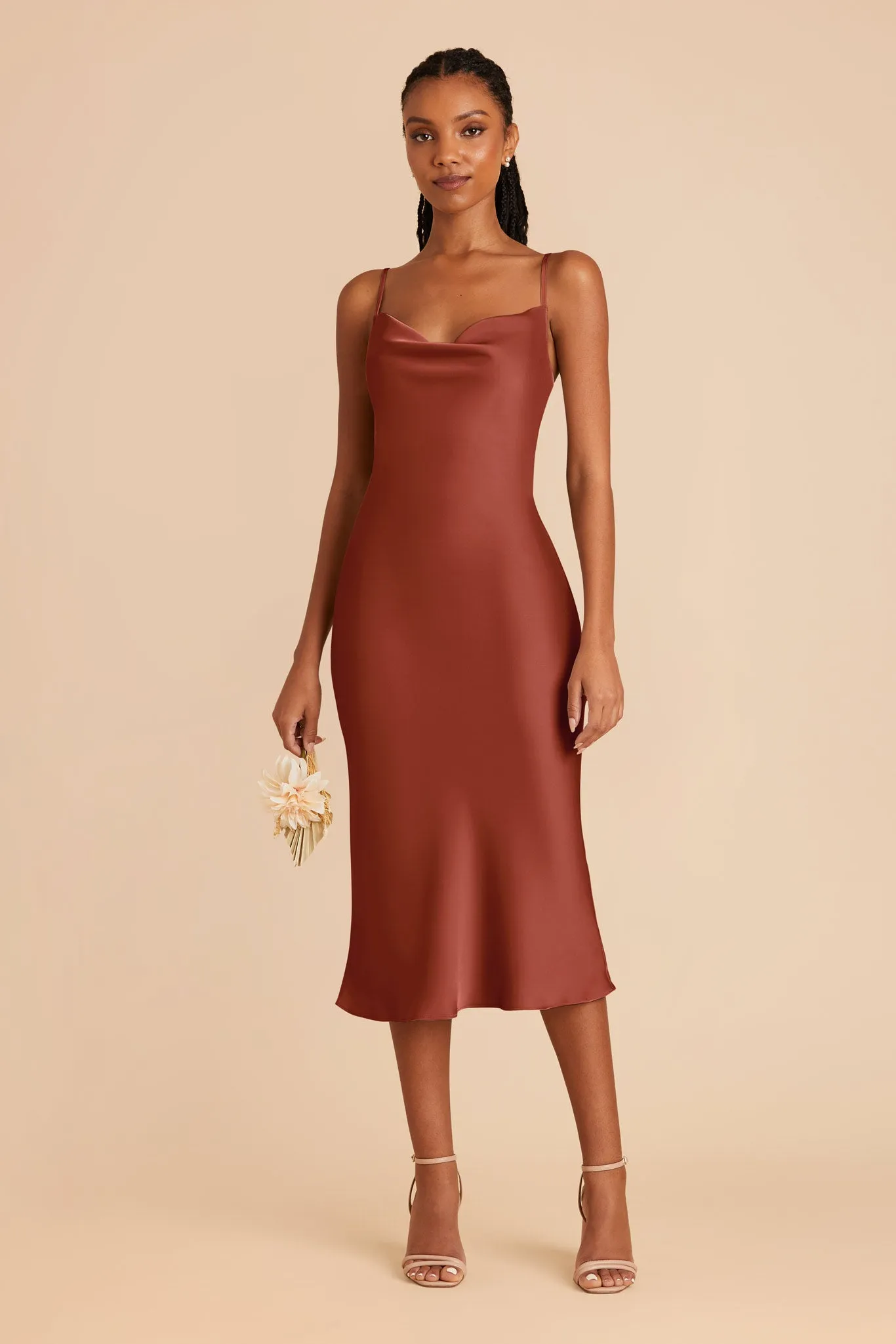 Lisa Matte Satin Midi Dress - Auburn sold by Birdy Grey