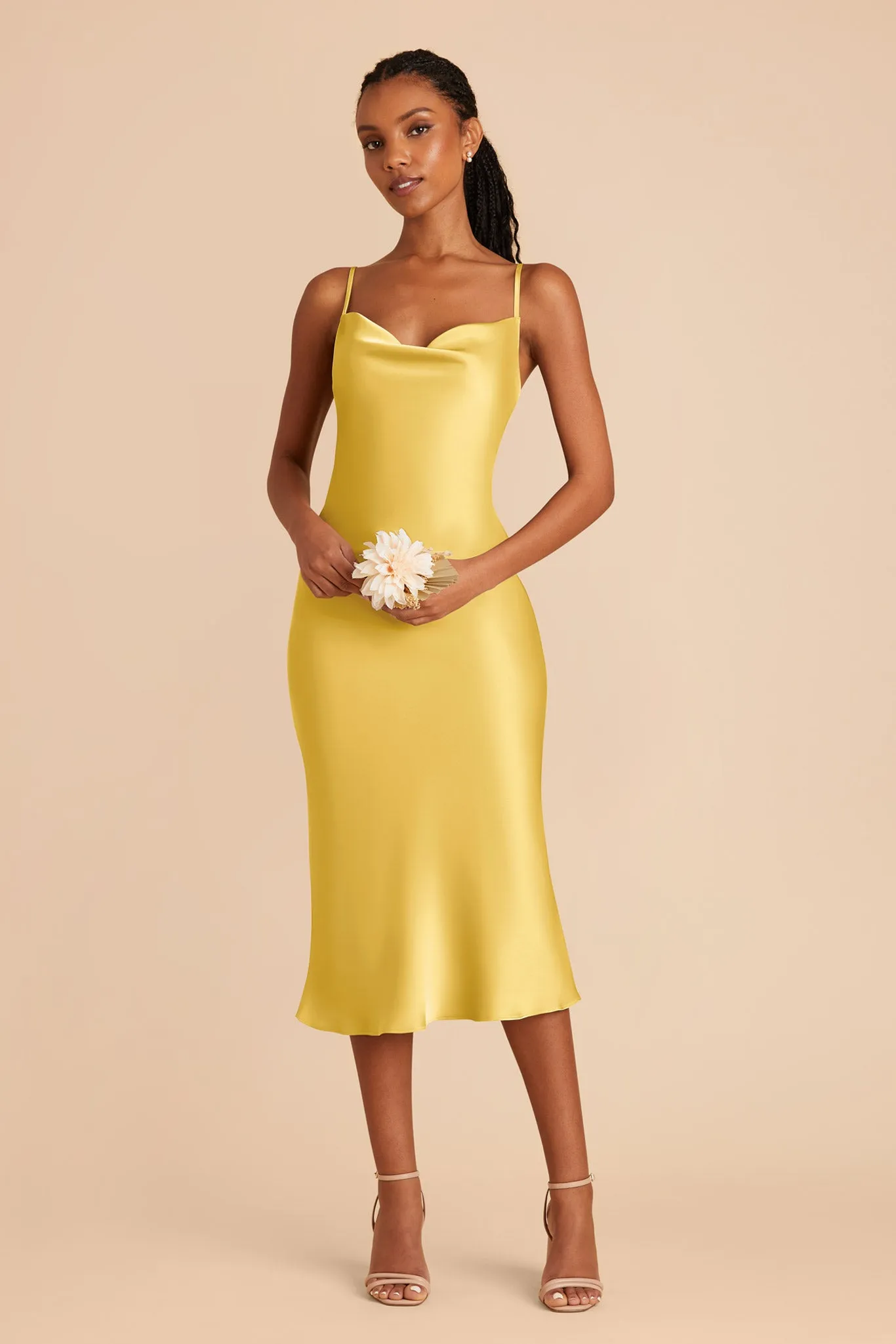 Lisa Matte Satin Midi Dress - Sunflower Yellow sold by Birdy Grey