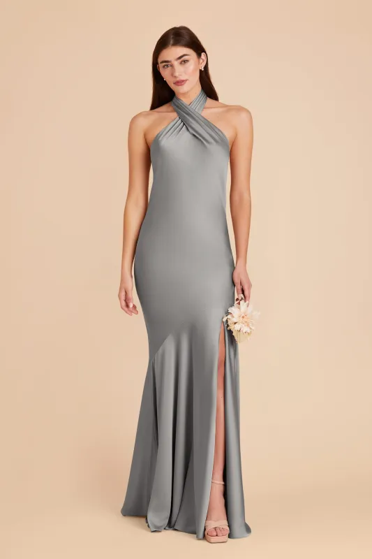 Stephanie Matte Satin Dress - Silver sold by Birdy Grey