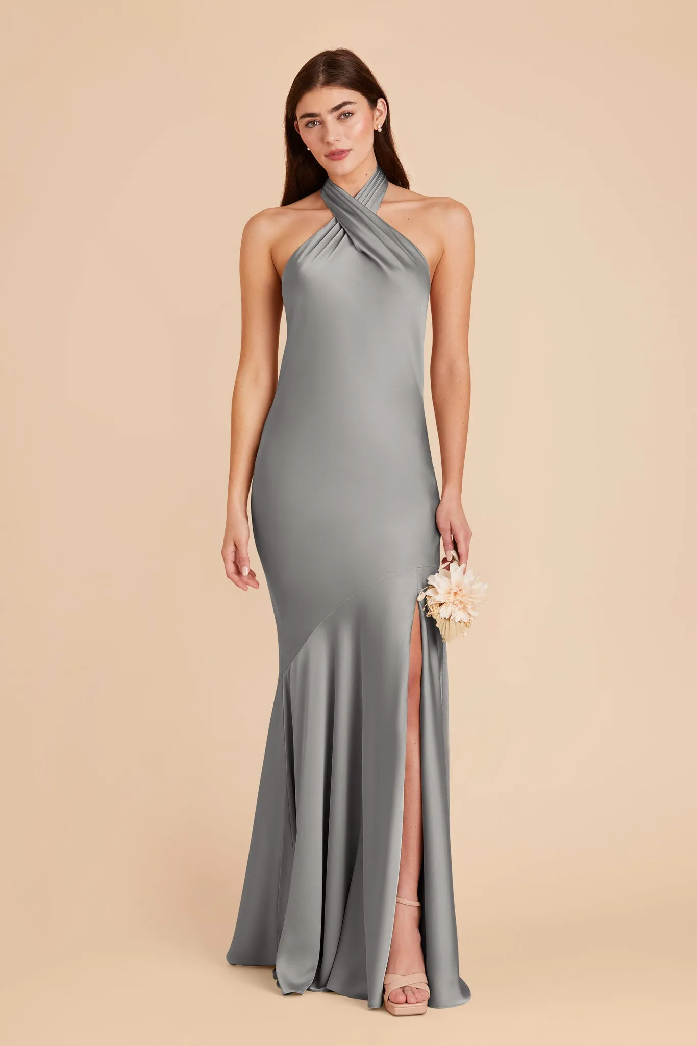 Stephanie Matte Satin Dress - Silver sold by Birdy Grey