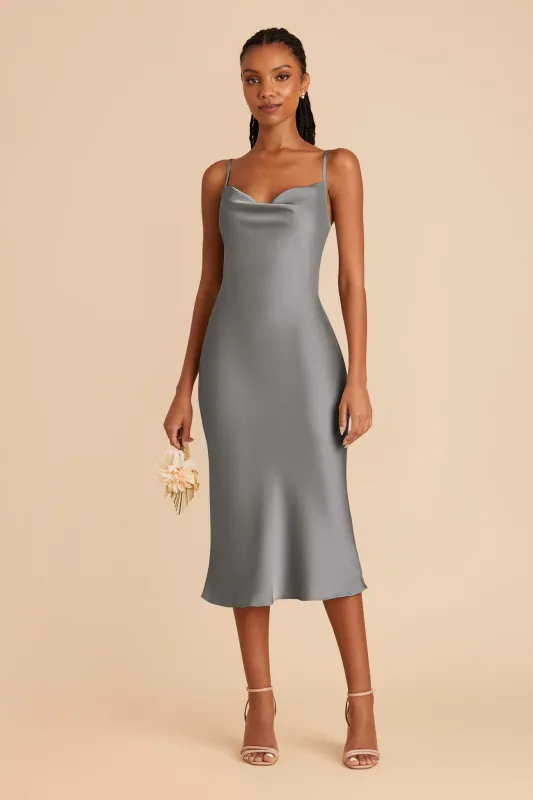 Lisa Matte Satin Midi Dress - Silver sold by Birdy Grey