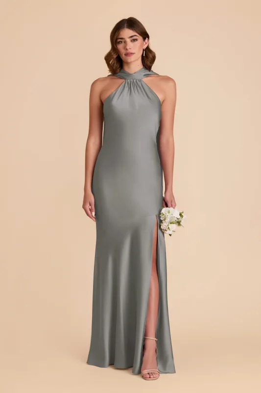 Eileen Matte Satin Dress - Silver sold by Birdy Grey