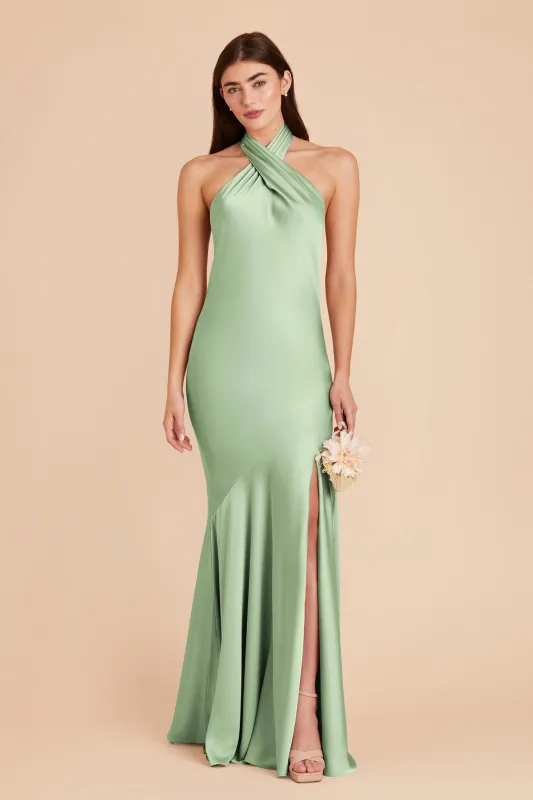 Stephanie Matte Satin Dress - Pistachio sold by Birdy Grey