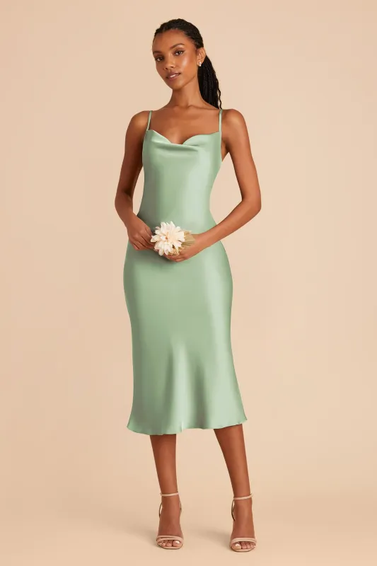 Lisa Matte Satin Midi Dress - Pistachio sold by Birdy Grey