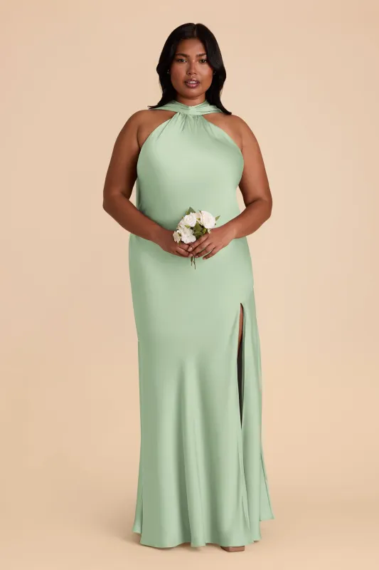 Eileen Matte Satin Dress - Pistachio sold by Birdy Grey