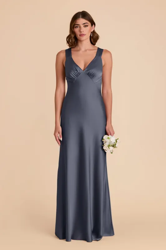Veronica Matte Satin Dress - Dusk Blue sold by Birdy Grey