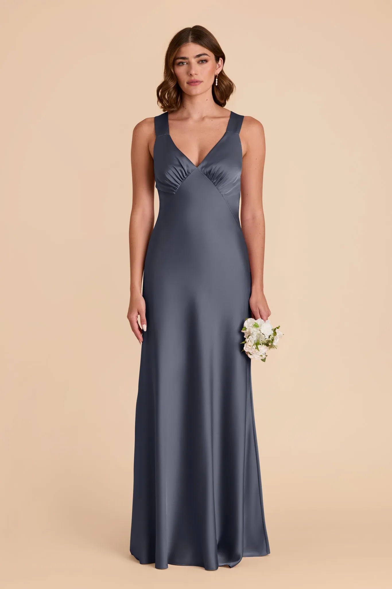 Veronica Matte Satin Dress - Dusk Blue sold by Birdy Grey