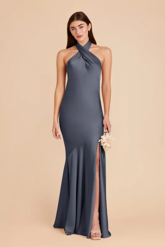 Stephanie Matte Satin Dress - Dusk Blue sold by Birdy Grey